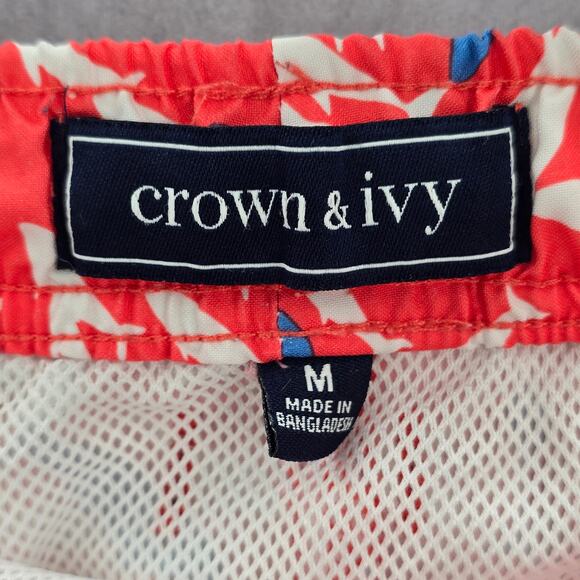 Crown & Ivy Pink Shark Fish Board Mesh Lined Swimwear Pants Shorts M Medium - Picture 7 of 8